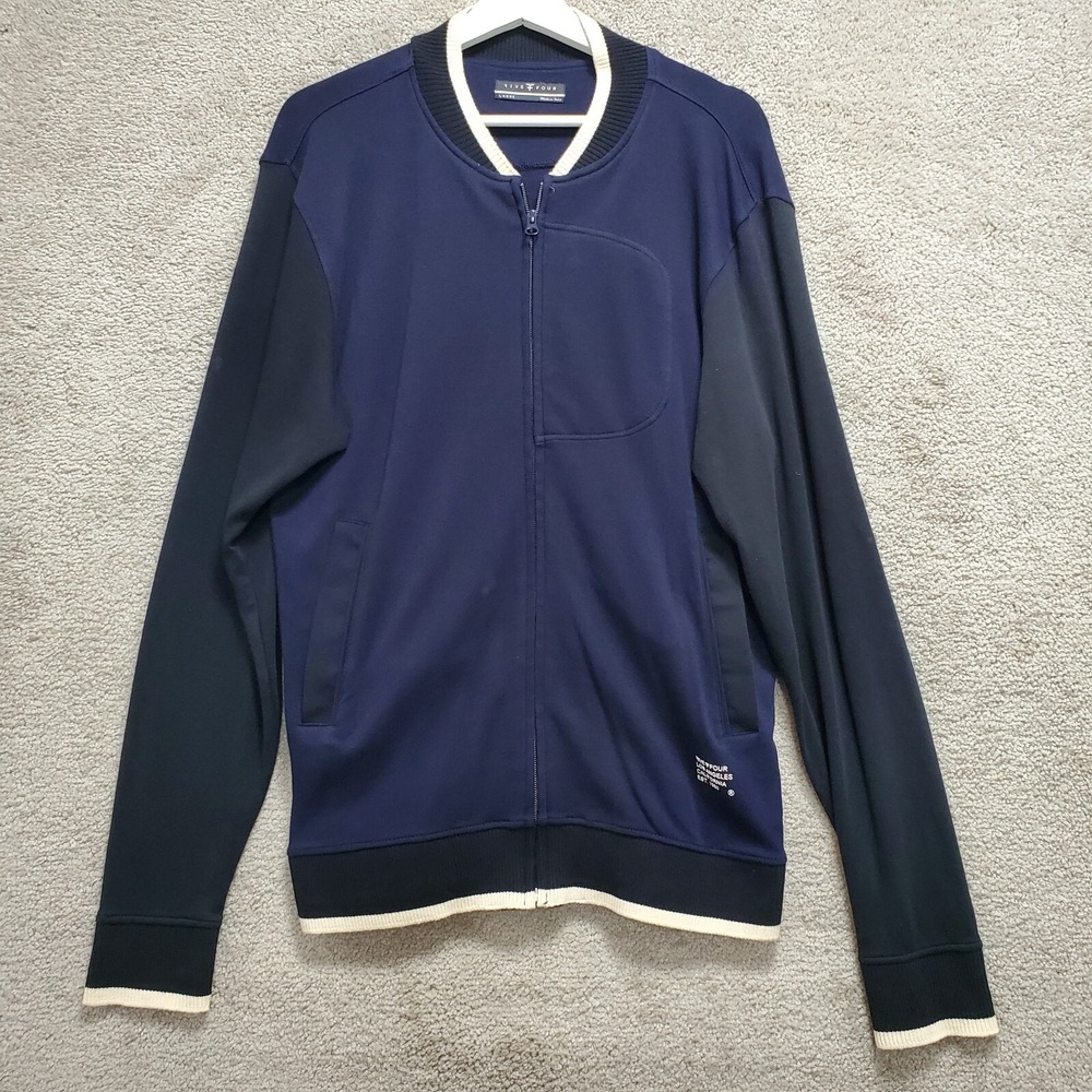 Five Four SweaterMen's Large Navy‎ Blue Logo Cotton Pockets Long Sleeve Full Zip